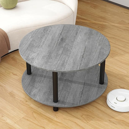 23.6" Round Coffee Table, 2-Tier Small Circle Coffee Table with Storage, Modern Center Accent Table with Metal Frame, Side Table End Table for Small Space, Living Room, Office, Grey