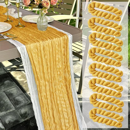 8 Pack Gold Cheesecloth Table Runner 22 x 108 inch Gauze Cheese Cloth Table Runner Bulk for Rustic Wedding Baby Shower Birthday Party Boho Table Decor