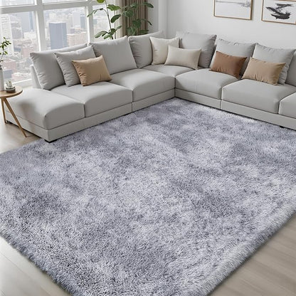 8x10 Area Rugs for Living Room Bedroom: Light Grey Soft Fluffy Shag Upgrade Non-Slip High Pile Carpet Large Fuzzy Plush Indoor Floor Decor Shaggy Rug for Kid Boys Girls Playroom Nursery Modern Home