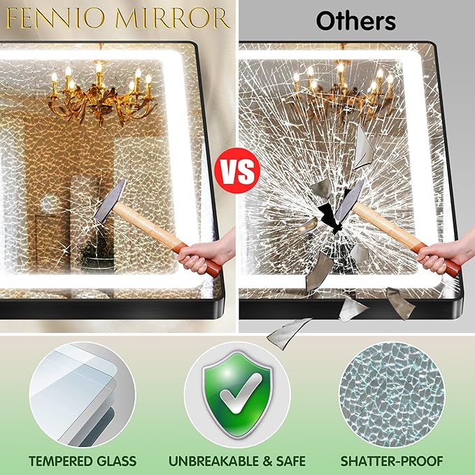 FENNIO Full Length Mirror with Lights, 80" x 36" LED Full Body Mirror, Wall Mounted Hanging Mirror with Lights for Bedroom, Salon, Dimmable & 3 Color Lighting, Tempered Glass