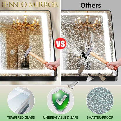 FENNIO Full Length Mirror with Lights, 80" x 36" LED Full Body Mirror, Wall Mounted Hanging Mirror with Lights for Bedroom, Salon, Dimmable & 3 Color Lighting, Tempered Glass