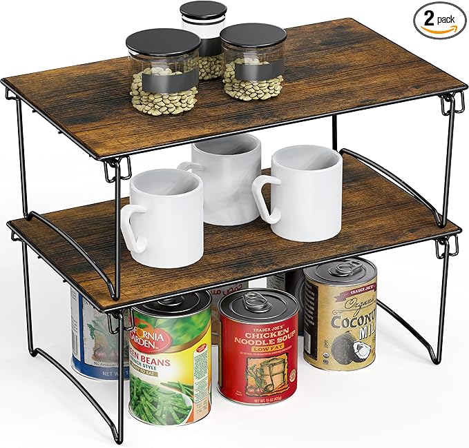 Deco Brothers Stackable Cabinet Shelf, 2 Pack, Rustic Brown