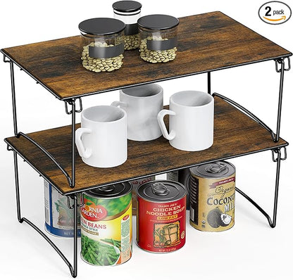 Deco Brothers Stackable Cabinet Shelf, 2 Pack, Rustic Brown