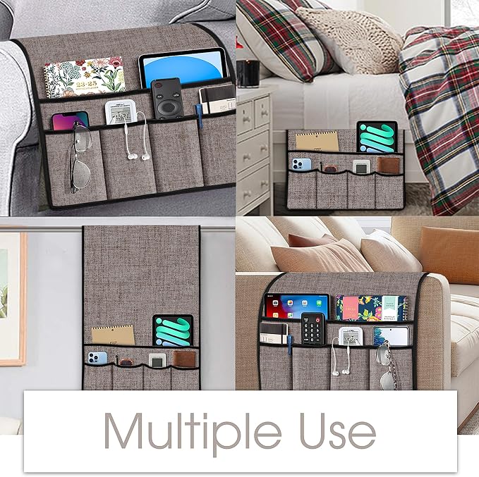 Joywell Armrest Organizer Remote Holder for Recliner Armchair Caddy Couch Sofa Arm Chair Caddie with 6 Pocket Storage for Magazine, iPad, Phone, Apricot