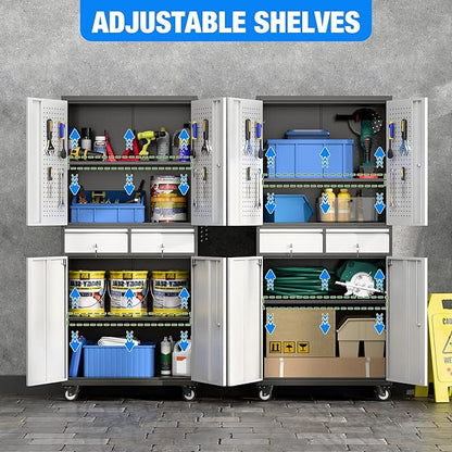 Aobabo Garage Storage Cabinet with 2 Drawers, Metal Storage Cabinet with Wheels for Garage Home,Assembly Required,Black&Silver
