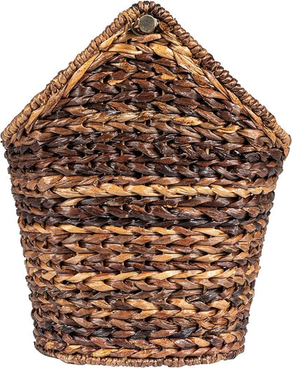 Creative Co-Op Boho Oval Braided Bankuan Bathroom Tissue/Toilet Paper Basket with Wood Handle, Brown