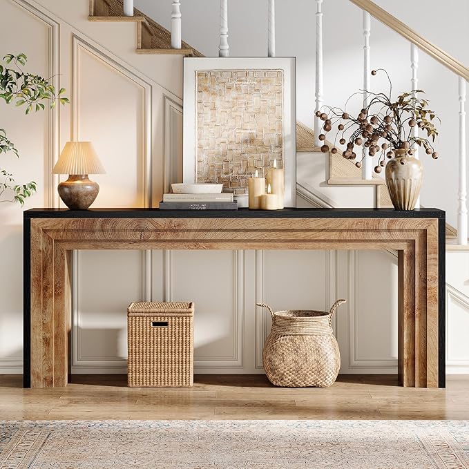 Tribesigns 70.9-Inch Long Console Table, Farmhouse Narrow Wooden Sofa Table Behind The Couch for Living Room, Entryway, Hallway, Foyer, Black + Natural Wood Color