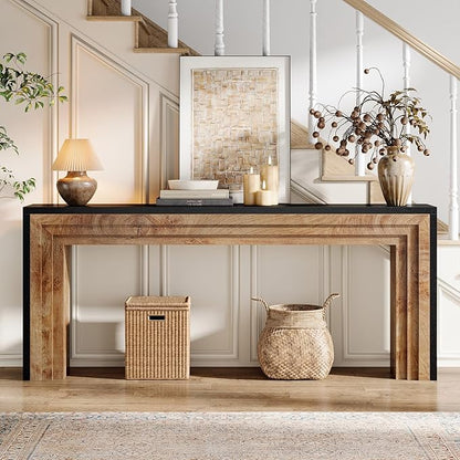 Tribesigns 70.9-Inch Long Console Table, Farmhouse Narrow Wooden Sofa Table Behind The Couch for Living Room, Entryway, Hallway, Foyer, Black + Natural Wood Color