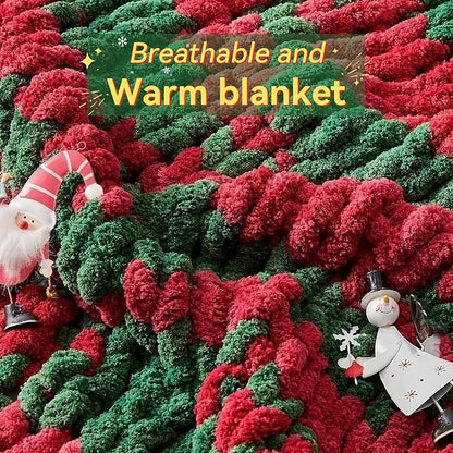 Negwoo Chunky Knit Throw Blanket, 80''*90'' Knitted Throw Chenille Yarn for Bed Couch, Handmade Stripe Crochet Big Thick Blanket, Machine Washable Cute Comfy Blanket for Home Decor