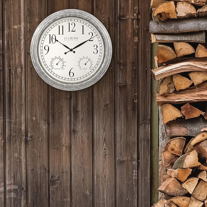 La Crosse Clock 433-3236 14-inch Silas Indoor/Outdoor Galvanized Analog Quartz Wall Clock