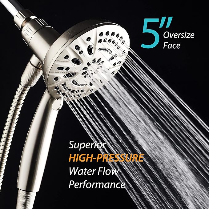 AquaDance New Magnetic Guidance Docking System - High-Pressure 8-setting Handheld Shower Head with Giant 5 inch Face, Magnetic Bracket, Extra-long 72 inch Stainless Steel Hose/All Nickel Finish