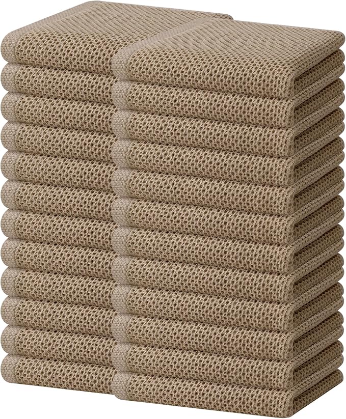 Homaxy 100% Cotton Waffle Weave Kitchen Dish Towels, Ultra Soft Absorbent Quick Drying Cleaning Towel, 13 x 28 Inches, 24-Pack, Tan
