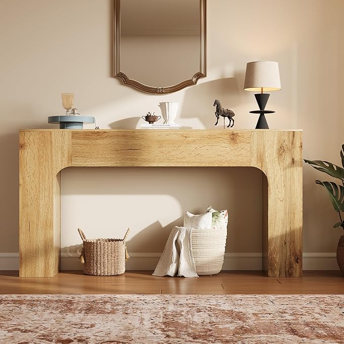 GarveeHome 63 in Farmhouse Console Table, Narrow Wood Entryway Sofa Table Behind Couch, Slim Rustic Hallway Furniture for Living Rooms, Foyers & Apartments, Oak