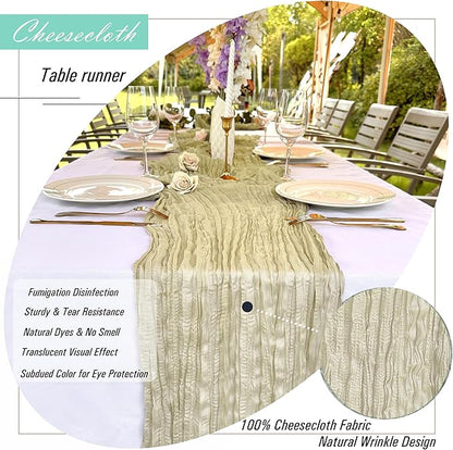 16 Pack Champagne Cheesecloth Table Runner 22 x 108 inch Gauze Cheese Cloth Cream Table Runner Bulk for Rustic Wedding Baby Shower Birthday Party Boho Table Decor