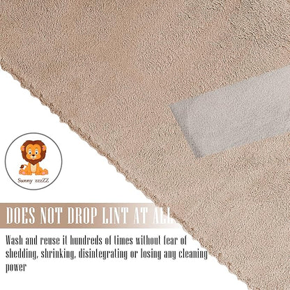 Sunny zzzZZ 24 Pack Kitchen Dishcloths - Does Not Shed Fluff - Reusable Dish Towels, Dish Cloths, Super Absorbent Coral Fleece Cleaning Cloths, Nonstick Oil Washable Fast Drying, 10 x 20 Inch (Brown)