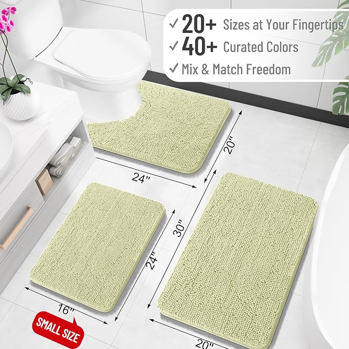 OLANLY Bathroom Runner Rugs 59x20, Soft Absorbent Chenille Bath Rugs, Rubber Backing Quick Dry, Machine Washable Long Bath Mats for Bathroom Floor, Tub and Shower, Home Decor Accessories, Vanilla