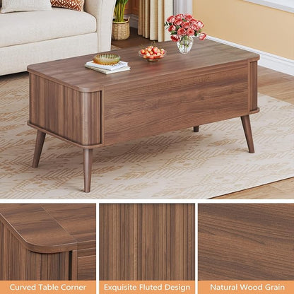 HUAHUU Lift Top Coffee Table with Storage, 40" Square Coffee Table with 3 Hidden Compartments, Modern Center Table with Lifting top, Converts to Dining Table for Living Room, Home Office, Walnut