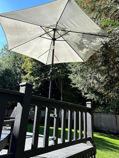 | Patio Umbrella Holder | 2 Piece Design | Outdoor Umbrella Base and Mount | Attaches to Railing Maximizing Patio Space and Shade