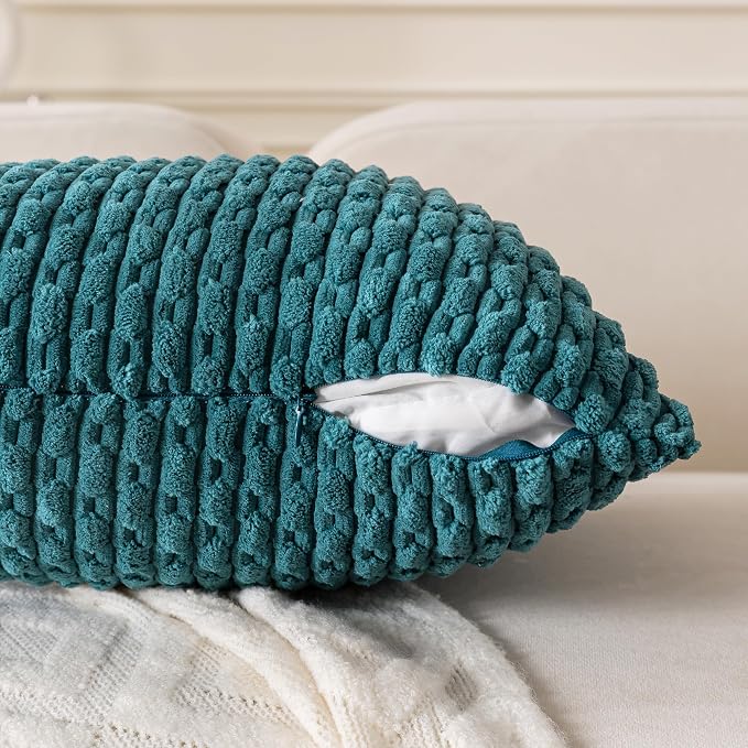 Set of 4 Teal Decorative Throw Pillow Covers 24x24 Inch Corduroy Pillow Covers for Bed Couch Sofa Living Room Soft Square Cushion Cases