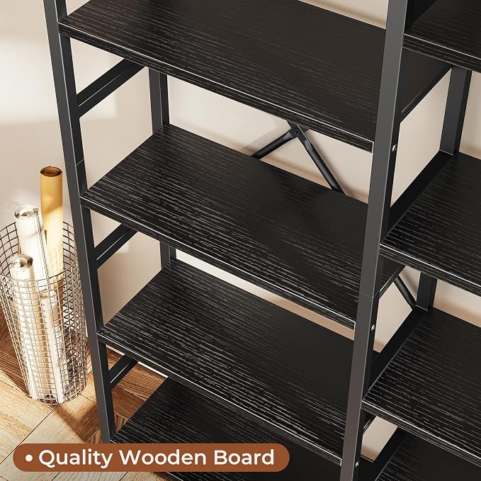 SUPERJARE Triple Bookshelf, Bookcase with 14 Open Display Shelves, Wide Book Shelf Book Case for Home & Office, 5 Tier, Black