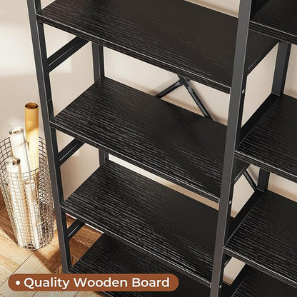 SUPERJARE Triple Bookshelf, Bookcase with 14 Open Display Shelves, Wide Book Shelf Book Case for Home & Office, 5 Tier, Black