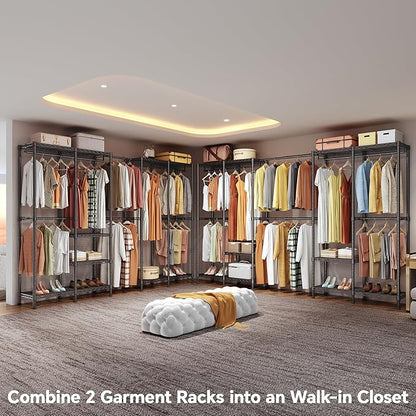H5 Pro Heavy Duty Garment Rack, Freestanding Clothes Rack, Wardrobe Closet for Hanging Clothes, Portable Closet Organizer with Expandable Hanger Rods, (97.7-115.4")L x 15.7"W x 75.4"H, Black