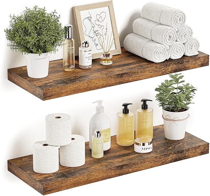 Vivelove Floating Shelves for Wall, 16/24/36/48/55 inch Wall Shelves for Bathroom Bedroom, Living Room, Kitchen, Office, Rustic Farmhouse Shelf Decor with Invisible Bracket, Set of 2