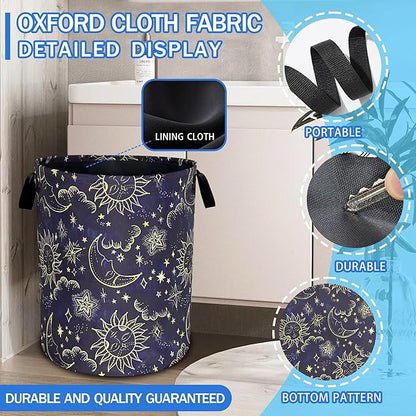 Celestial Sun Stars Moon Laundry Basket Oxford Cloth Funny Laundry Hamper With Handle Foldable Portable Clothes Storage Basket 18.9 X 16.5 In Storage Bag For Laundry Room/Bathroom/Bedroom/Dormitories
