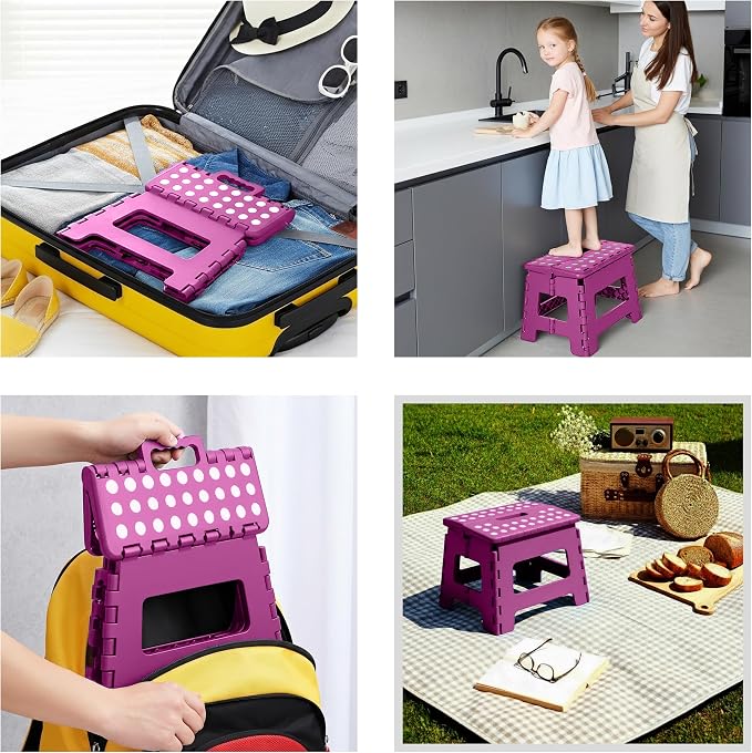 Utopia Home Folding Step Stool with Handle – 9 Inch Anti Slip Collapsible Stool – Holds Up to 300 lbs – Sturdy Plastic Step Stool Foldable for Kitchen, Bathroom and Home Use (1-Pack, Purple)