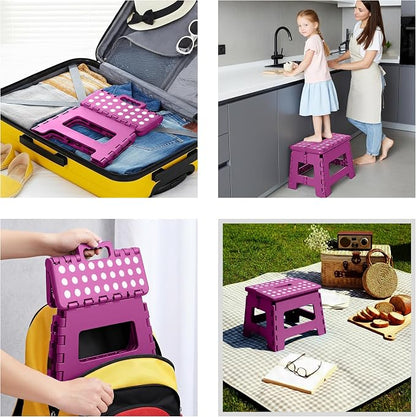 Utopia Home Folding Step Stool with Handle – 9 Inch Anti Slip Collapsible Stool – Holds Up to 300 lbs – Sturdy Plastic Step Stool Foldable for Kitchen, Bathroom and Home Use (1-Pack, Purple)