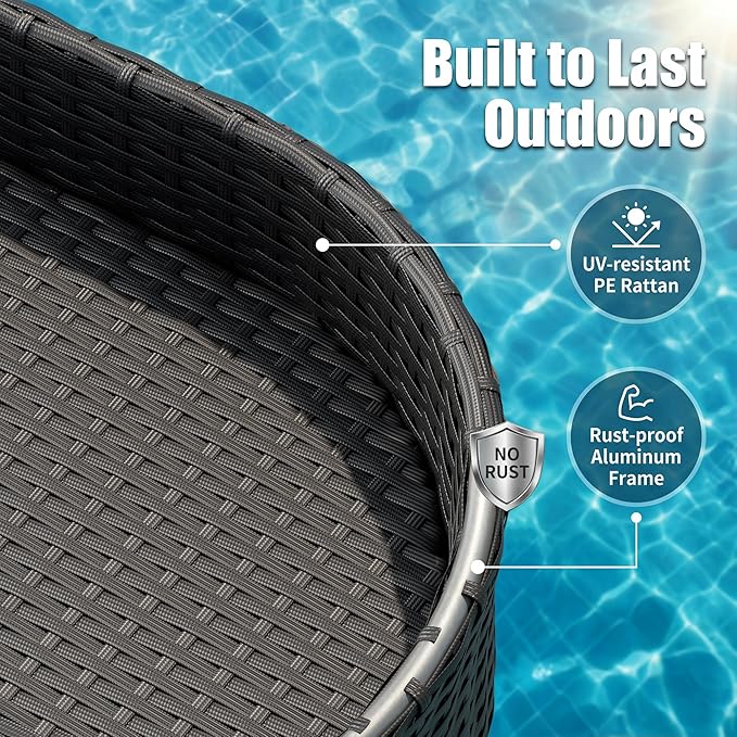 Greesum Wicker Pool Floating Tray, 38”x20” Oval Portable Serving Tray for Holding Fruits, Drinks & Essentials, Suitable for Pool Activities, Bathtub, Hot Tub, Beach Parties, Black