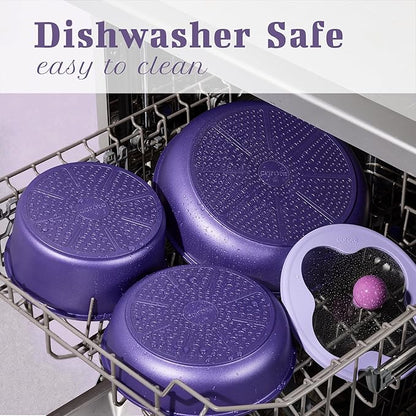 CAROTE 11pcs Ceramic Cookware Set, Pots and Pans Set Non stick, Induction Kitchen Cookware with Removable Handle, RV Dishwasher ＆ Oven Safe, RV/Camping Cookware, PFOA Free, Purple
