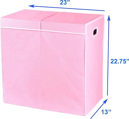 Simple Houseware Double Laundry Hamper with Lid and Removable Bags, Pink