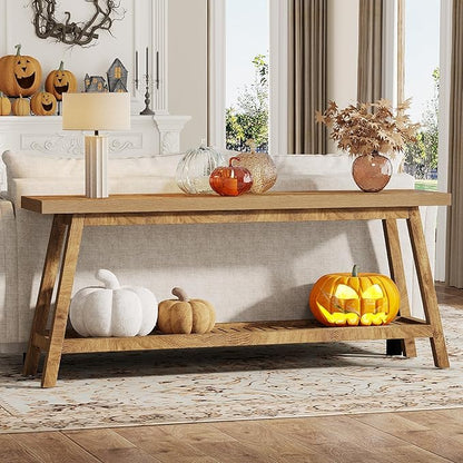 Tribesigns 70.86-Inch Console Table for Entyrway, Farmhouse 2-Tier Entry Entrance Table, Narrow Long Sofa Table Behind Couch, Light Brown