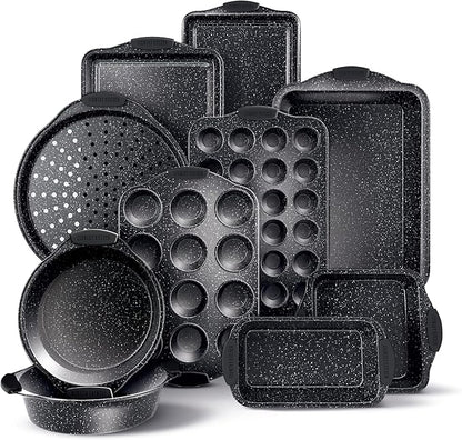 Country Kitchen Nonstick Stackable Bakeware Set - Durable, Easy Release Baking Set, Black, 10 Pcs