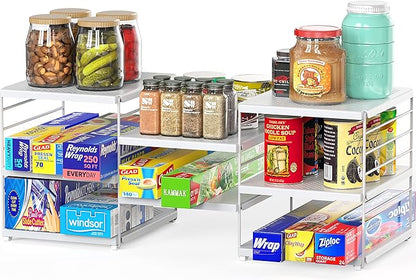 Simple Houseware Expendable Kitchen Counter Shelf Organizer, White, Plastic, 23.2" L x 9.8" W x 8.7" H