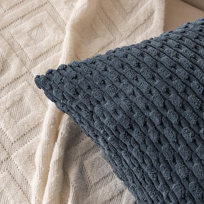 Set of 4 Grey Blue Decorative Throw Pillow Covers 22x22 Inch Corduroy Pillow Covers for Bed Couch Sofa Living Room Soft Square Cushion Cases
