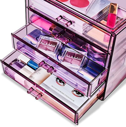 Sorbus Makeup Organizer - 4 Drawer Acrylic Make Up Organizers and Storage for Cosmetics, Jewelry, Beauty Supplies, Clear Makeup Organizer for Vanity, Girl's Room, College Dorm, Counter, Bathroom Sink