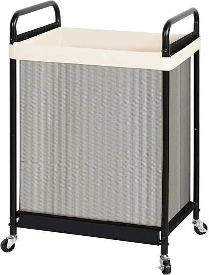 STO STO 120L Large Laundry Hamper with Wheels, Rolling Laundry Basket Cart with Removable Canvas Liner Bag, Lockable Wheels, Metal Frame, Dirty Clothes Hamper for Bedroom, Bathroom, Laundry Room