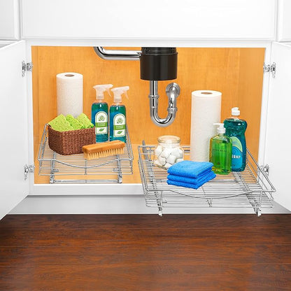 LYNK PROFESSIONAL® Pull Out Cabinet Organizer, 14" x 18" Slide Out Cabinet Organizer Pull Out Drawer – Pull Out Shelves for Kitchen Cabinets – Under Sink Organizers - Lifetime Ltd. Warranty, Chrome