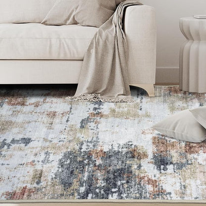 9x12 Area Rugs for Living Room Rug Washable: Abstract Large Rug for Dining Room Bedroom Carpet Non Slip 9 by 12 Indoor Modern Nursery Home Office Yellow Brown