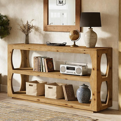 Solid Wood Console Table with 3-Tier Storage, 63" Long Farmhouse Narrow Entryway Sofa Table for Hallway, Living Room, Foyer, or Bedroom