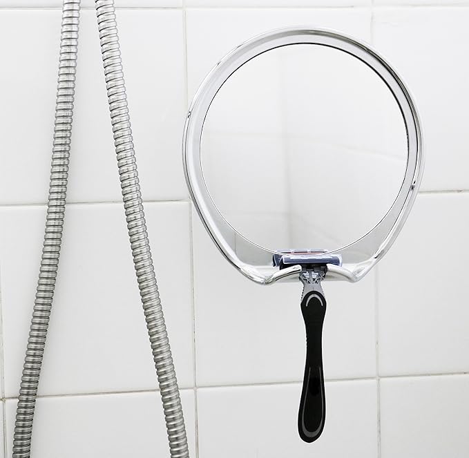 JiBen Fogless Shower Mirror with Power Locking Suction Cup, Built-in Razor Hook and 360 Degree Rotating Adjustable Arm, Personal Fog Free Bathroom Shaving Mirror (Chrome)