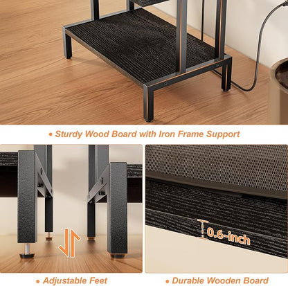 Aquzee Media Stand, Gaming Shelf, 4 Tier Small Electronics Shelves Video Game Console Organizer Cabinet, Wood Stereo Racks AV Shelves for Entertainment Center Storage, Recreation Room Furniture,Black