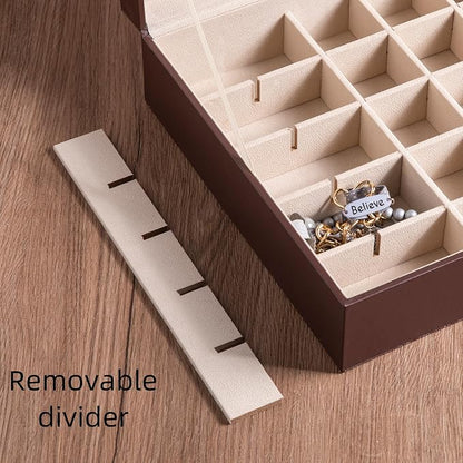 Frebeauty Earring Organizer Classic Jewelry Box 50 Slots Double Layer Jewelry Storage Case with 6 Necklace Hook and Bracelet Pocket(Dark Brown)