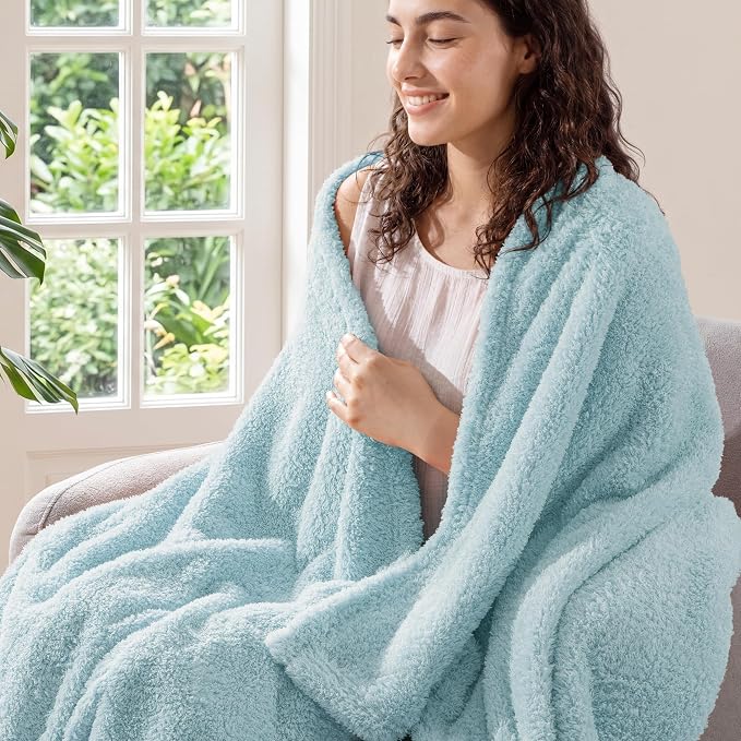 Exclusivo Mezcla Fleece Twin Size Bed Blanket, Ultra Soft, Lightweight and Fuzzy Stone Blue Blanket for Women, Home Decor, 60x80 Inches