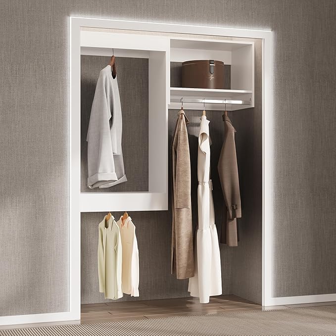 Modular Closet, 67" Wide Wardrobe Organizer - Wood Tower Closet Storage - Wall Mounted, White