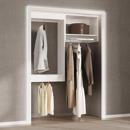Modular Closet System, 49" Wide Closet Organizer System with Hanging, Wood Tower Closet Storage for Walk In Closets, Wall Mounted Wardrobe Organizer Kit System, Bedroom, White