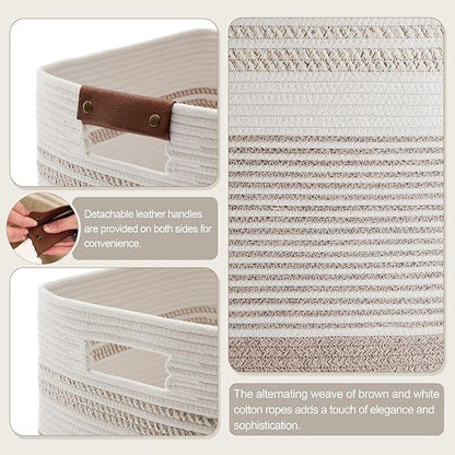 SunNewt 85L Tall Laundry Hamper with Handles for Living Room Storage, Extra Large Woven Rope Baskets Bin for Blanket, Kids Toy, Gifts, Wicker Hamper for Bedroom Dirty Clothes, 17"x14"x22" White Brown