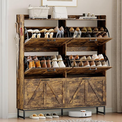 Shoe Cabinet Storage for Entryway, Shoe Storage Cabinet with 6 Flip Drawers, Freestanding Narrow Shoe Rack Organizer with Metal Legs for Foyer, Hallway, Brown